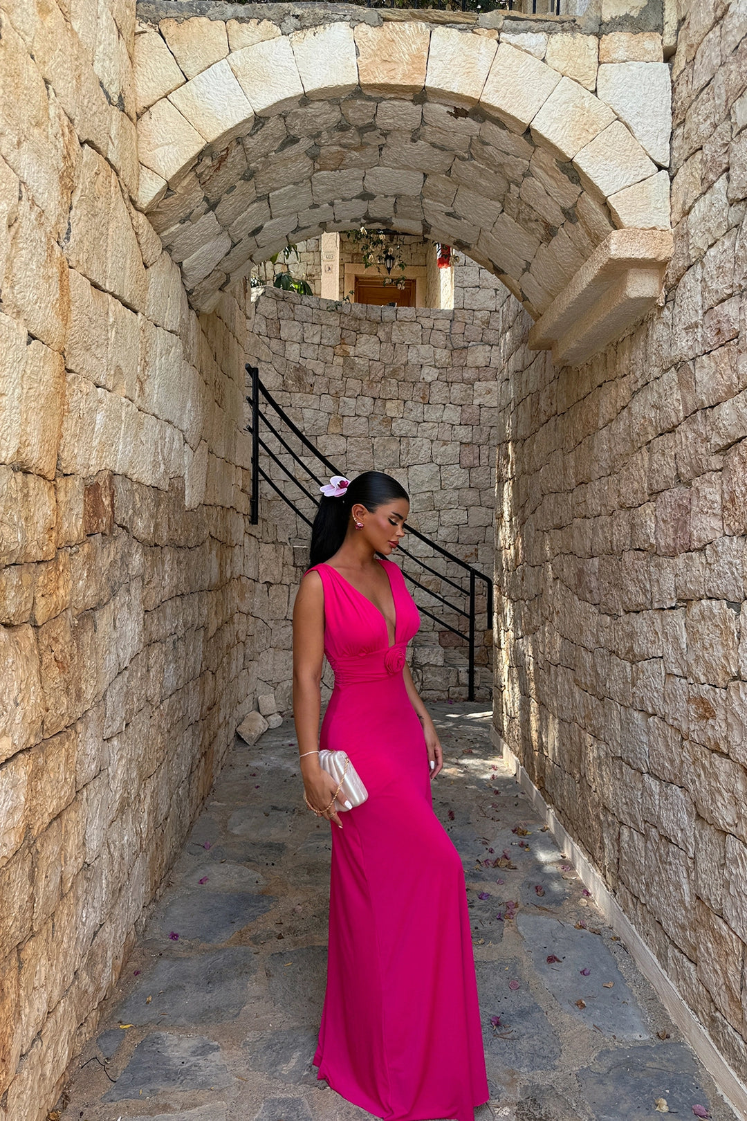 EYY Women Fuchsia Isolated Rose Detailed Dress - Havant