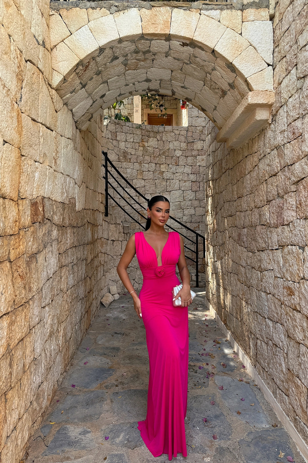 EYY Women Fuchsia Isolated Rose Detailed Dress - Havant