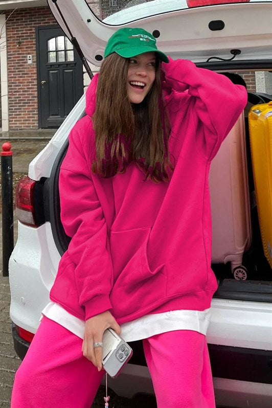 MDX Fuchsia Hooded Oversize Sweatshirt with Shirred MG1566 - Townsville