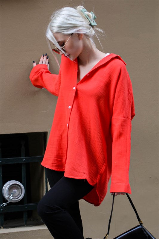 MDX Red Muslin Fabric Basic Women's Shirt MG1660 - Geldern
