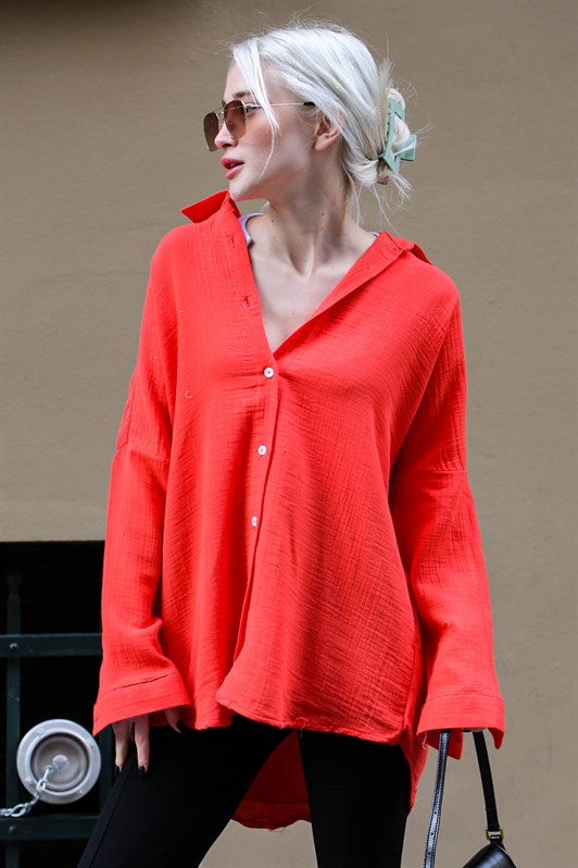 MDX Red Muslin Fabric Basic Women's Shirt MG1660 - Geldern
