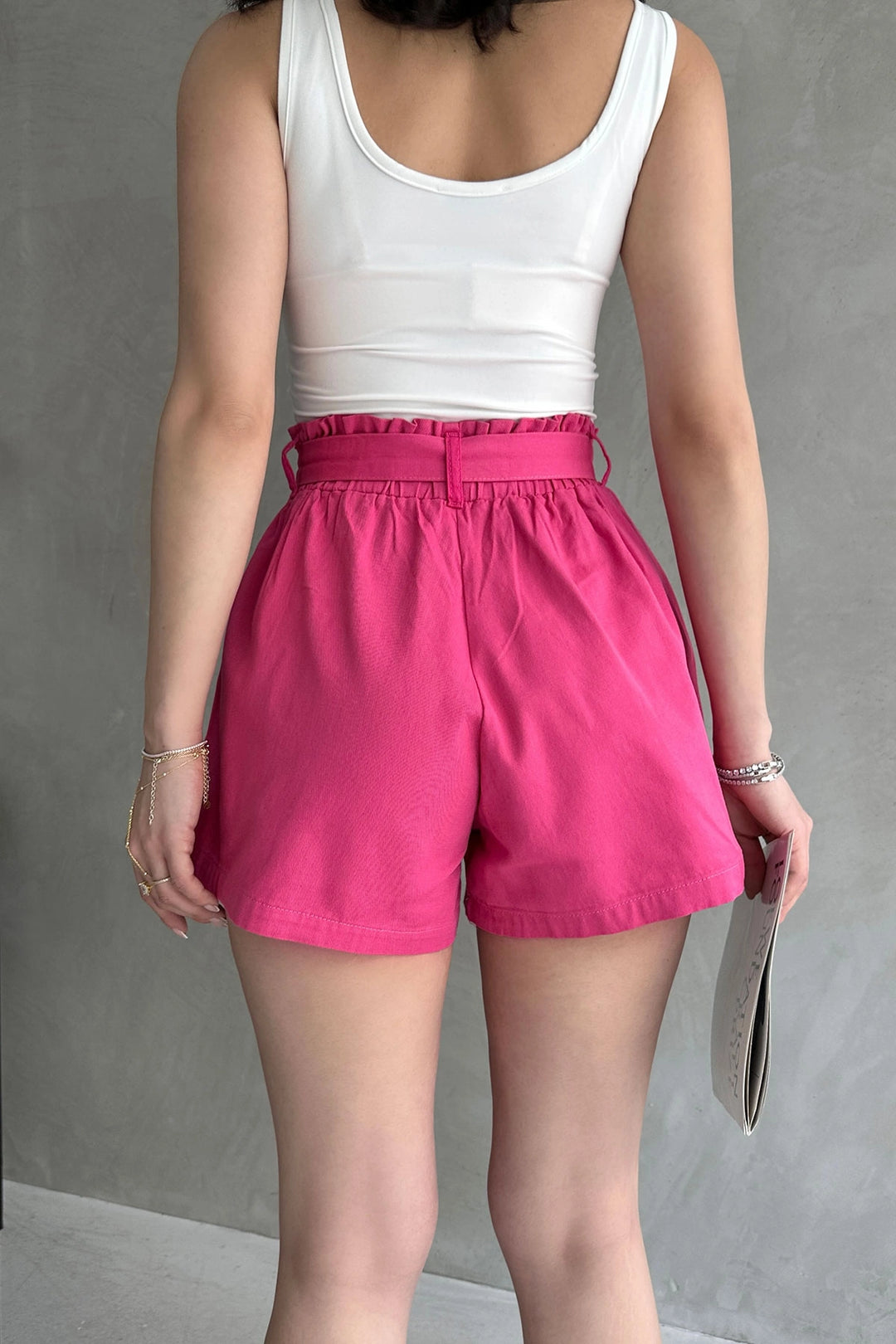 Fuchsia Relaxed Fit High Waist Ruffled Pocket Shorts BCDF-233304 - Ilkeston