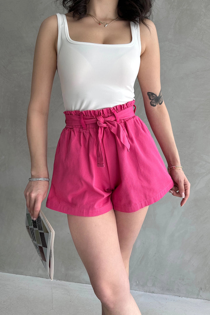 Fuchsia Relaxed Fit High Waist Ruffled Pocket Shorts BCDF-233304 - Ilkeston