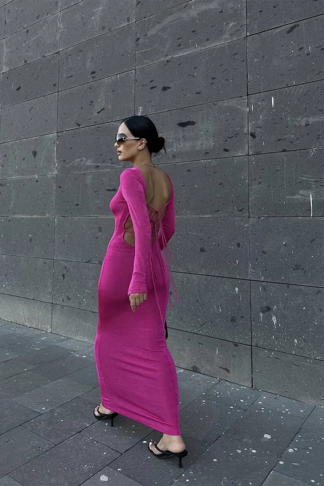EYY Women Fuchsia Back Lace Detail Dress - Noblesville