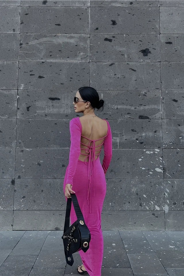 EYY Women Fuchsia Back Lace Detail Dress - Noblesville