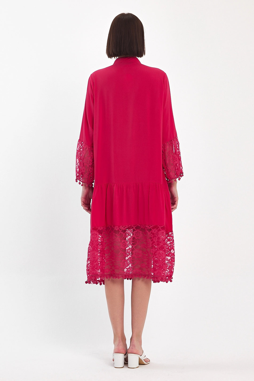 Maxi Boy Fuchsia Tulle Detailed Long Length Woven Viscose Dress BCVL-25983 - Río Grande