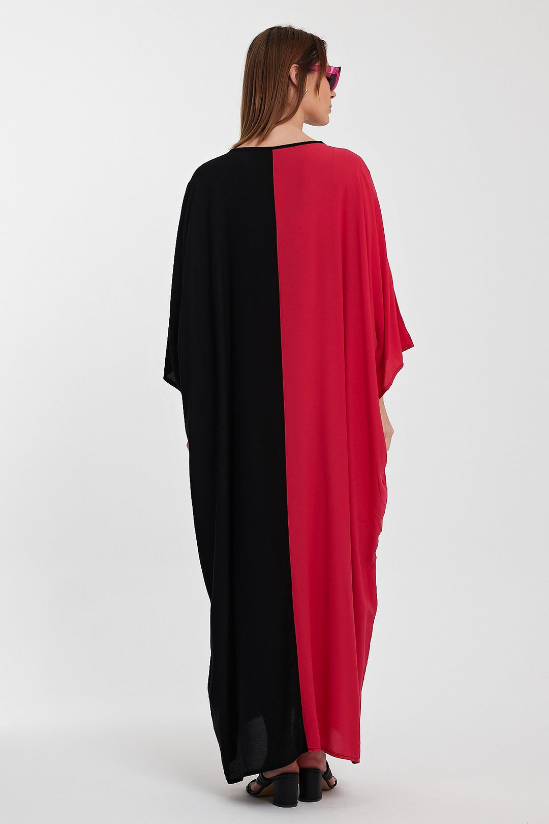 Maxi Boy Fuchsia V-Neck Embroidered Color Block Long Shirt Dress BCVL-24958 - Santa Clarita