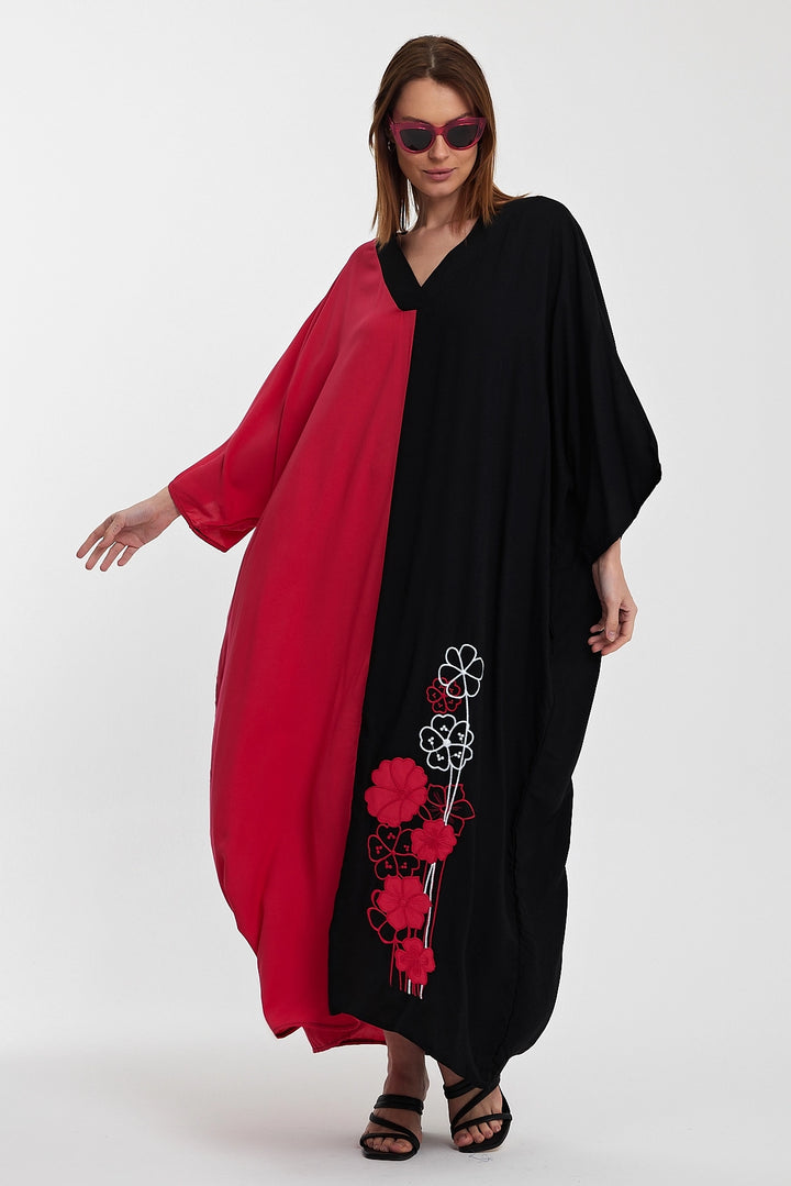 Maxi Boy Fuchsia V-Neck Embroidered Color Block Long Shirt Dress BCVL-24958 - Santa Clarita