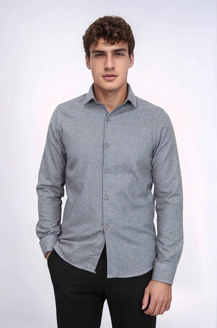 WSS Plain Slim Fit Grey Men Lumberjack Men Shirt  - Alytus