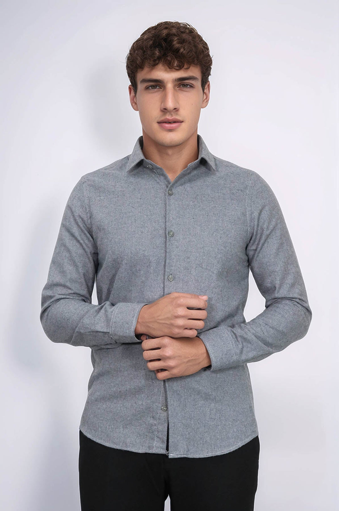 WSS Plain Slim Fit Grey Men Lumberjack Men Shirt  - Alytus