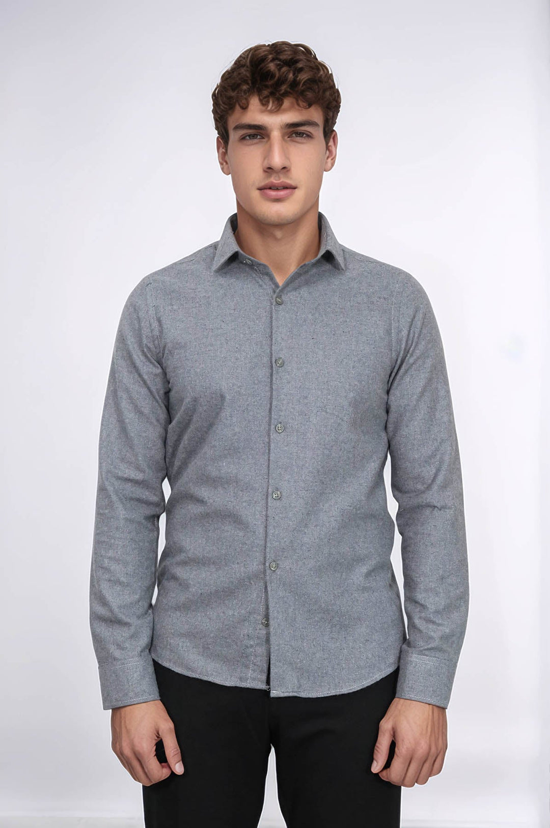 WSS Plain Slim Fit Grey Men Lumberjack Men Shirt  - Alytus