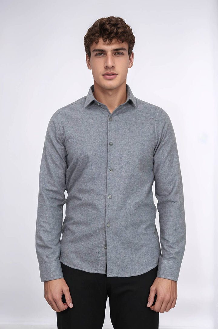 WSS Plain Slim Fit Grey Men Lumberjack Men Shirt  - Alytus