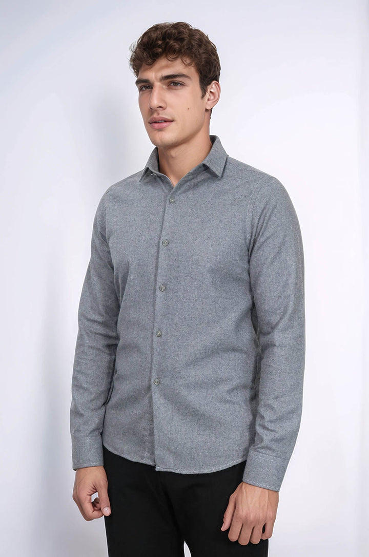 WSS Plain Slim Fit Grey Men Lumberjack Men Shirt  - Alytus