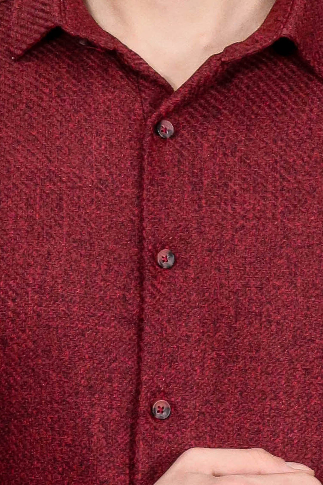 WSS Slim Fit Cotton Plain Burgundy Men Lumberjack Shirt  - Chieri