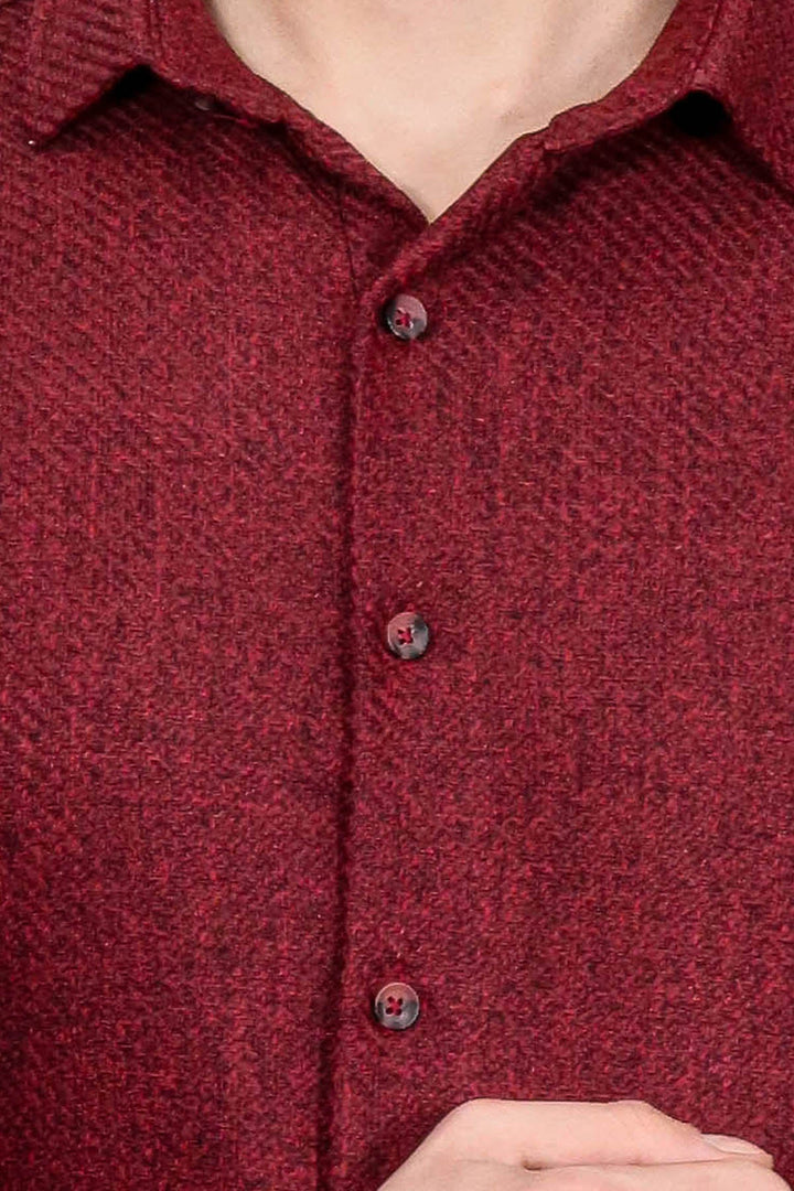 WSS Slim Fit Cotton Plain Burgundy Men Lumberjack Shirt  - Chieri