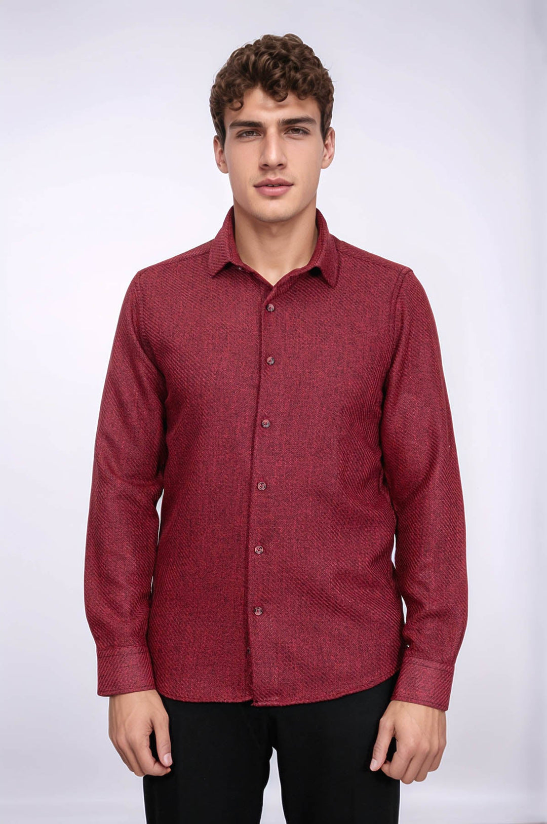 WSS Slim Fit Cotton Plain Burgundy Men Lumberjack Shirt  - Chieri