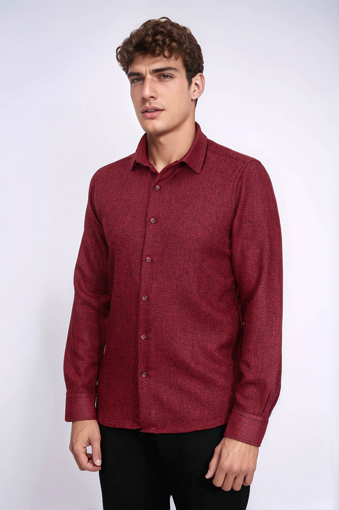 WSS Slim Fit Cotton Plain Burgundy Men Lumberjack Shirt  - Chieri