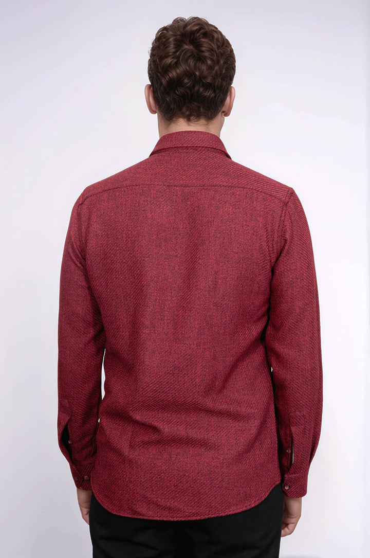 WSS Slim Fit Cotton Plain Burgundy Men Lumberjack Shirt  - Chieri