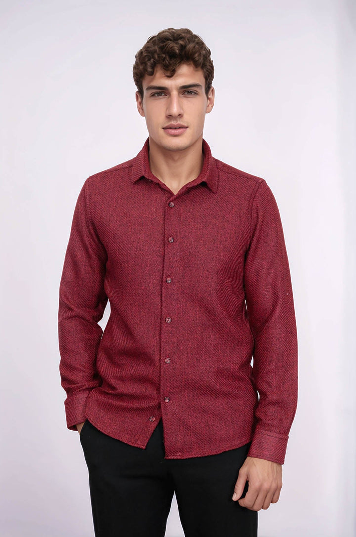 WSS Slim Fit Cotton Plain Burgundy Men Lumberjack Shirt  - Chieri