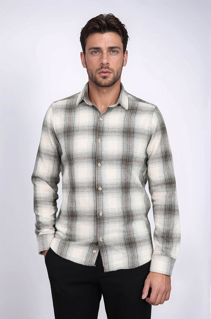 WSS Checked Beige Men Lumberjack Shirt  - South Shields