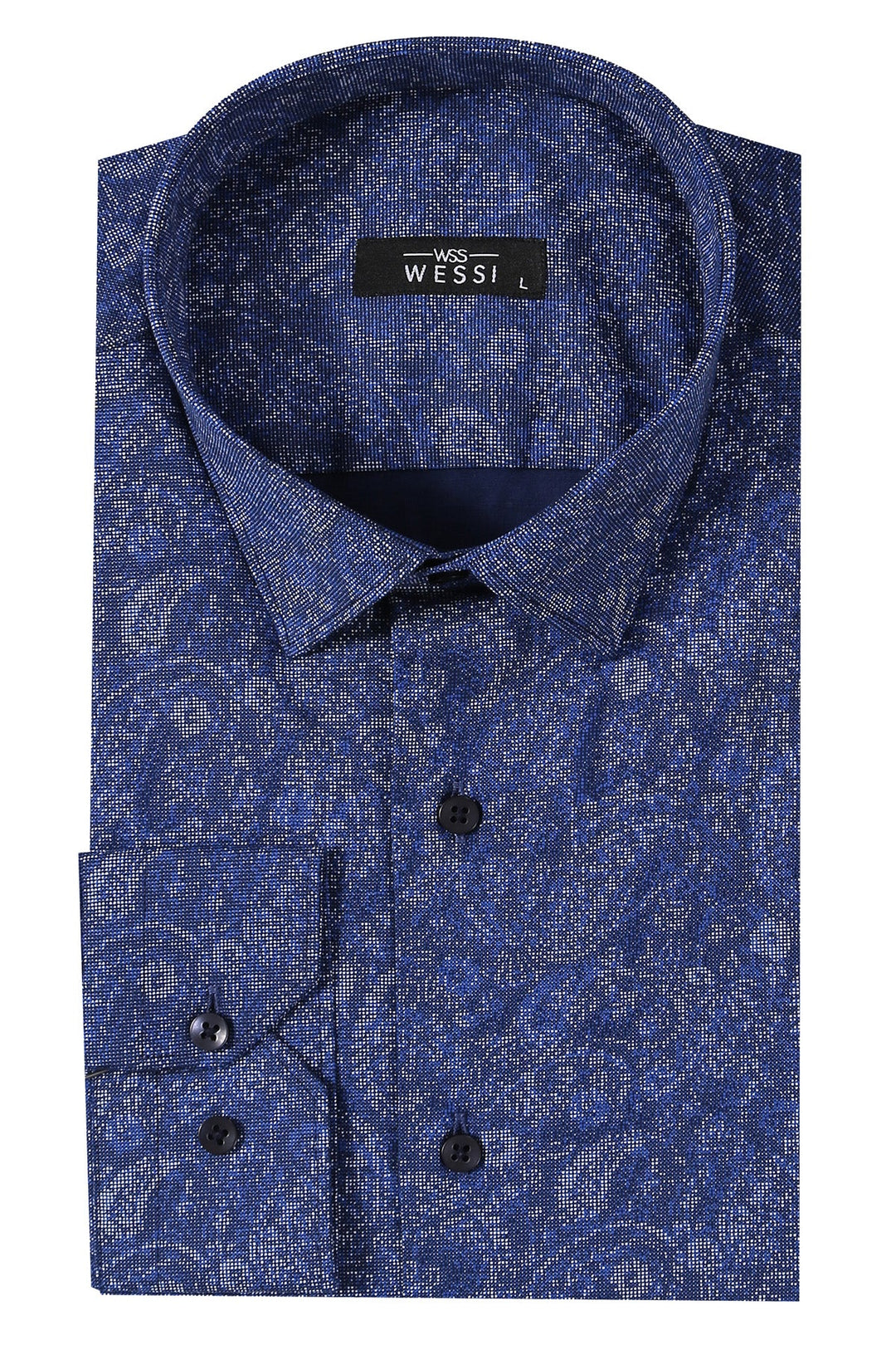 WSS Damask Pattern Long Sleeves Men Blue Shirt  - Ercolano