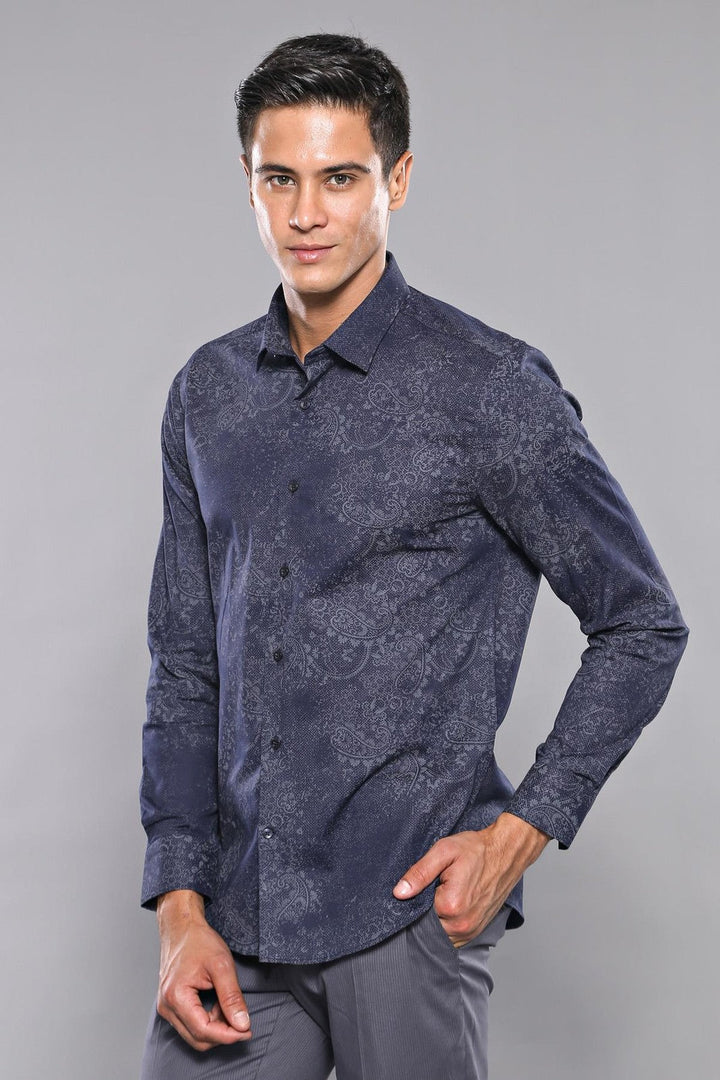 WSS Patterned Navy Blue Shirt   - South Lyon