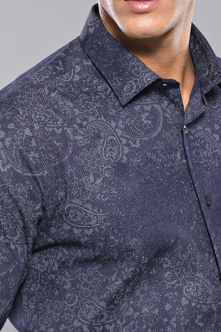 WSS Patterned Navy Blue Shirt   - South Lyon