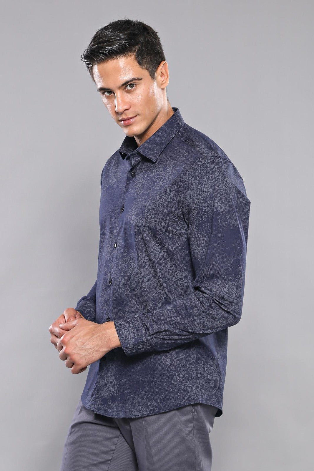 WSS Patterned Navy Blue Shirt   - South Lyon