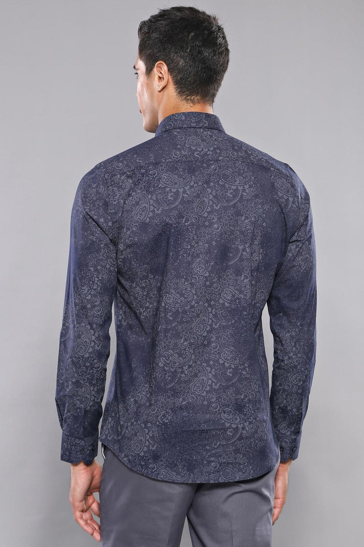 WSS Patterned Navy Blue Shirt   - South Lyon