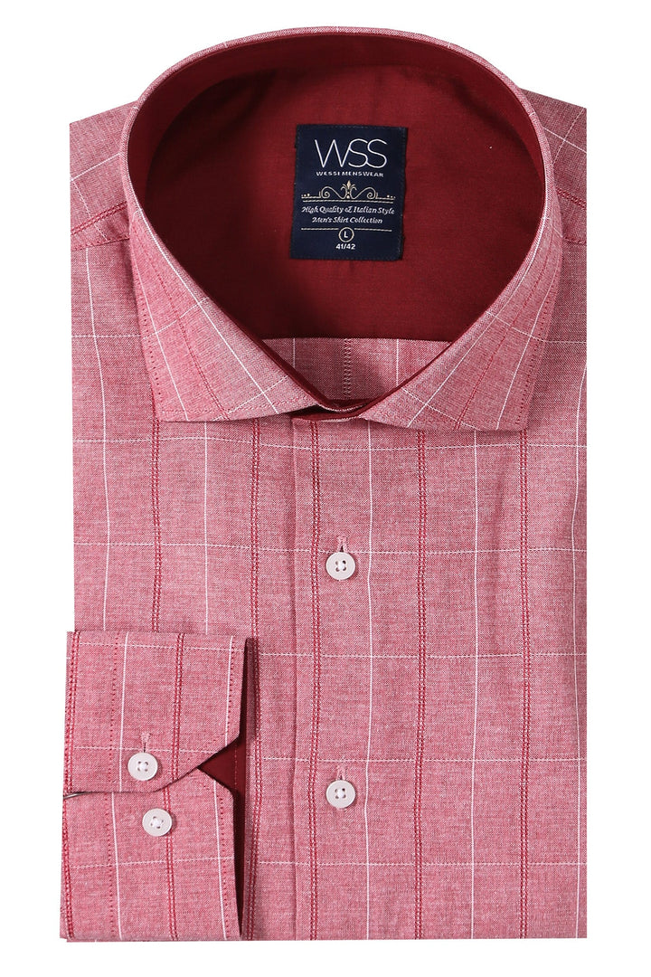 WSS Checked Light Burgundy Men's Shirt  - Singen