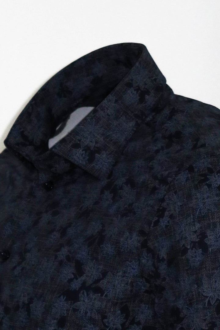 WSS Bloom Patterned Dark Blue Slim Fir Shirt  - Singen