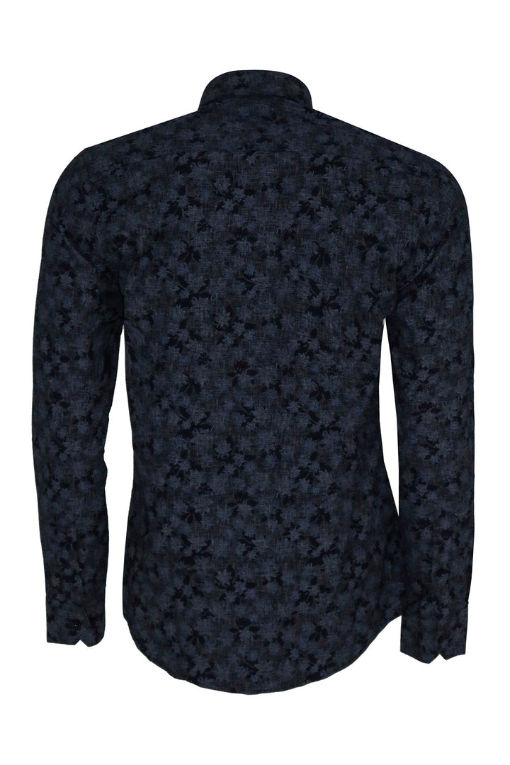 WSS Bloom Patterned Dark Blue Slim Fir Shirt  - Singen