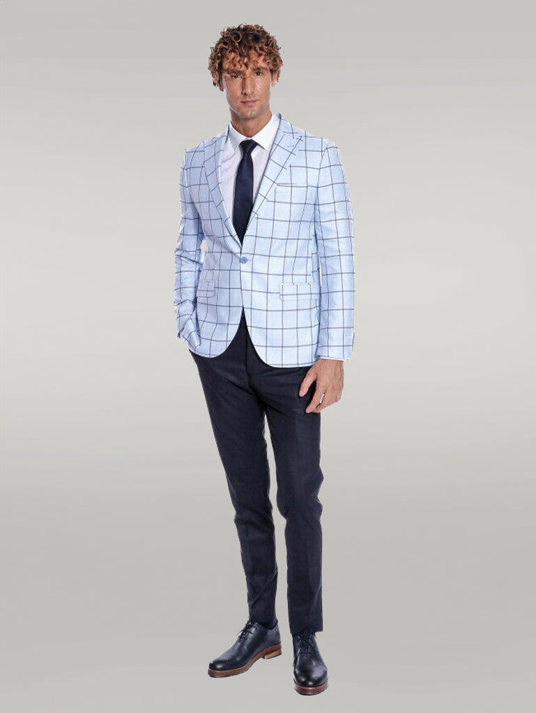 WSS Plaid Slim Fit Light Blue Men Blazer  - Singen