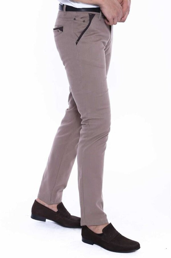 WSS Gabardin Plain Beige Men Pants  - Villepinte