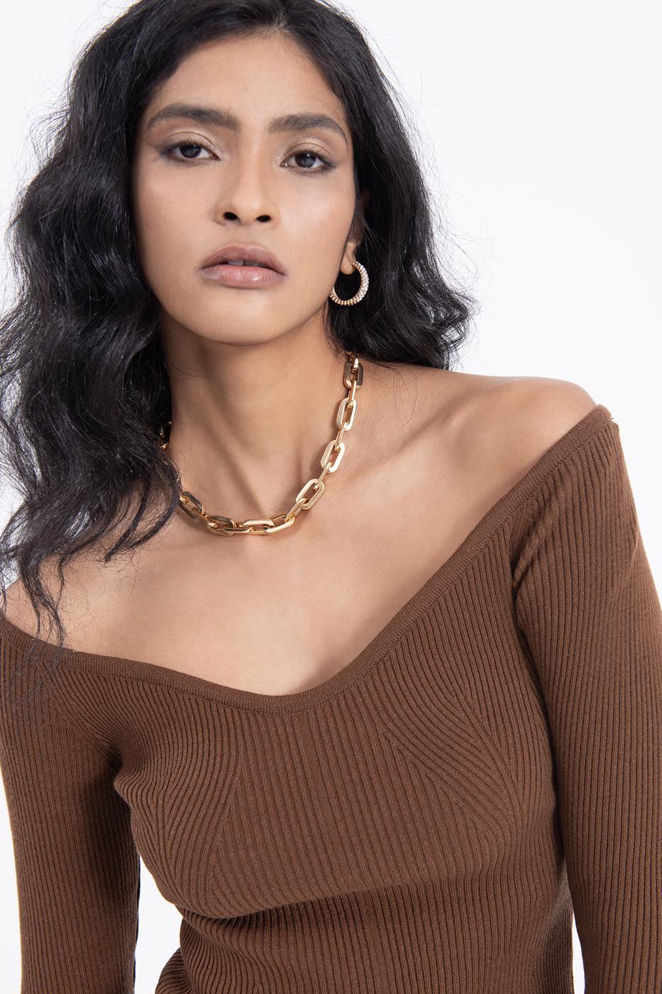 BSL Women Wide neck knitted top - Waldorf