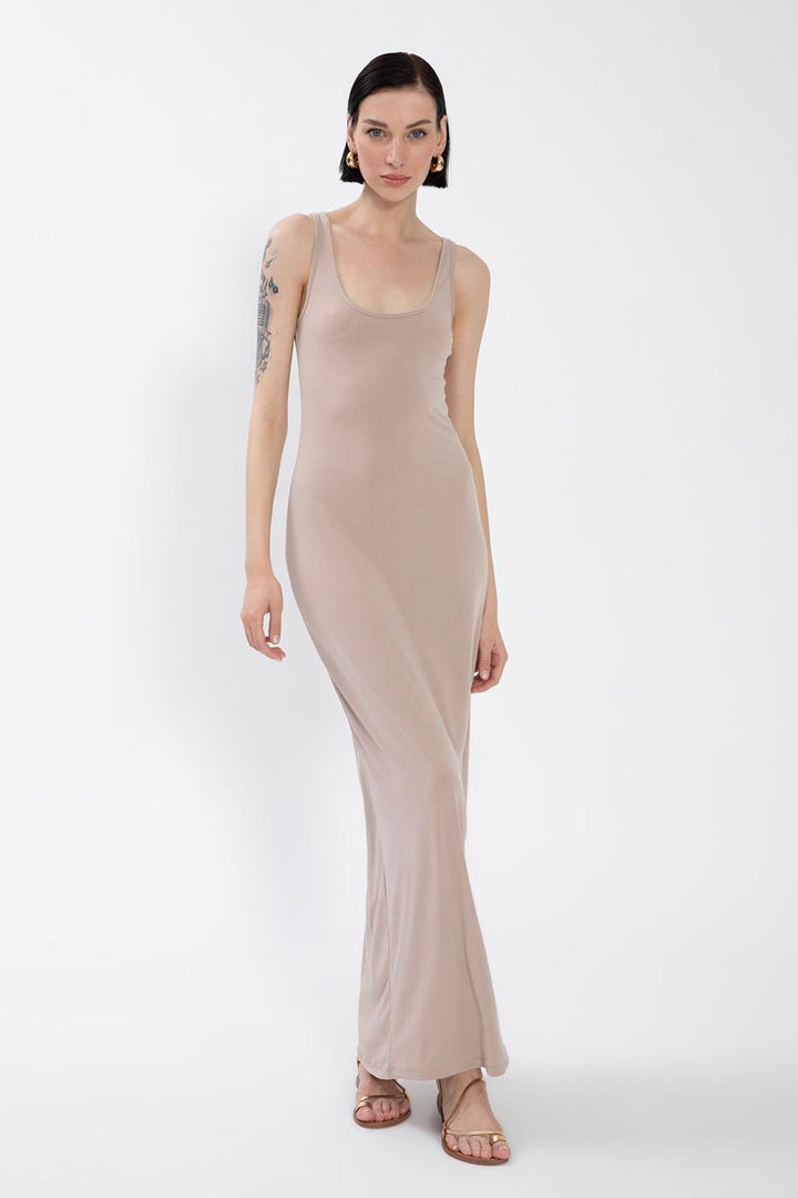BSL Women Wide Collar Sleeveless Maxi Slim Fit Dress - Winnipeg