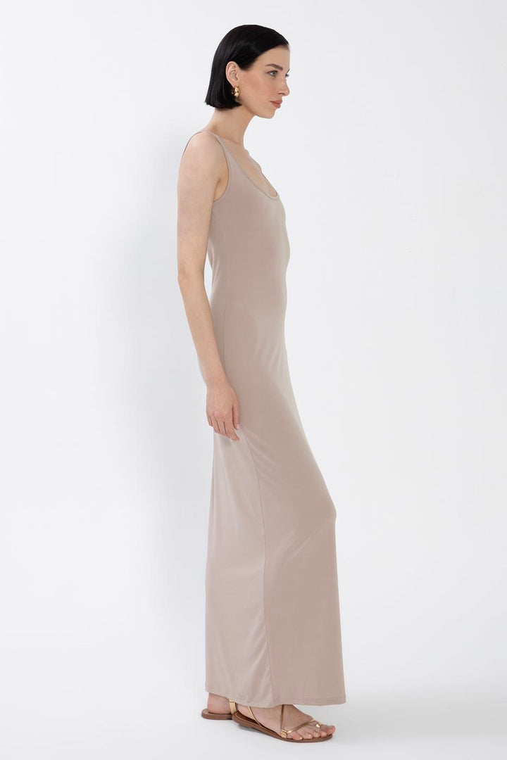 BSL Women Wide Collar Sleeveless Maxi Slim Fit Dress - Winnipeg