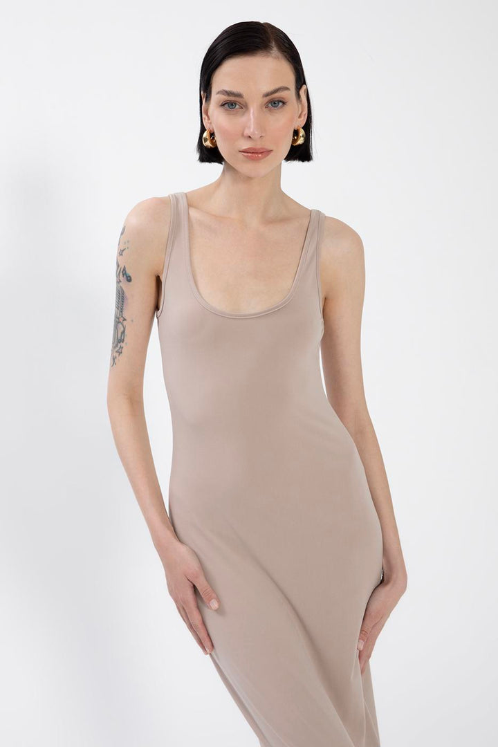 BSL Women Wide Collar Sleeveless Maxi Slim Fit Dress - Winnipeg