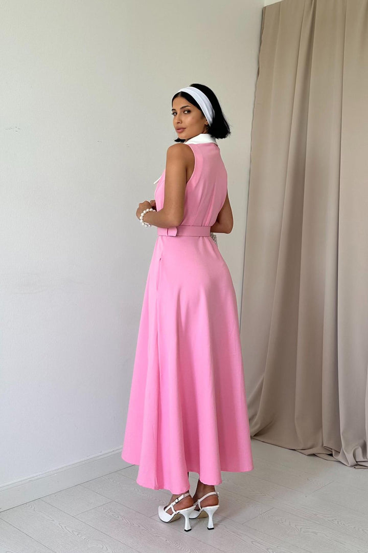 ELS Wide Collar Halter Sleeve Dress - Fuchsia - Chur