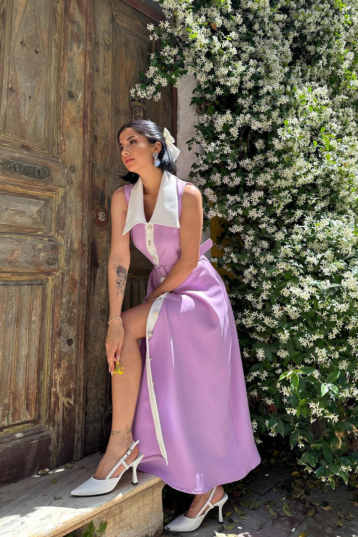 ELS Wide Collar Halter Sleeve Dress - Lilac - Maastricht