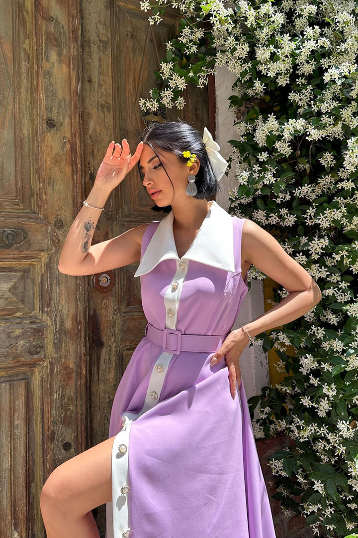 ELS Wide Collar Halter Sleeve Dress - Lilac - Maastricht