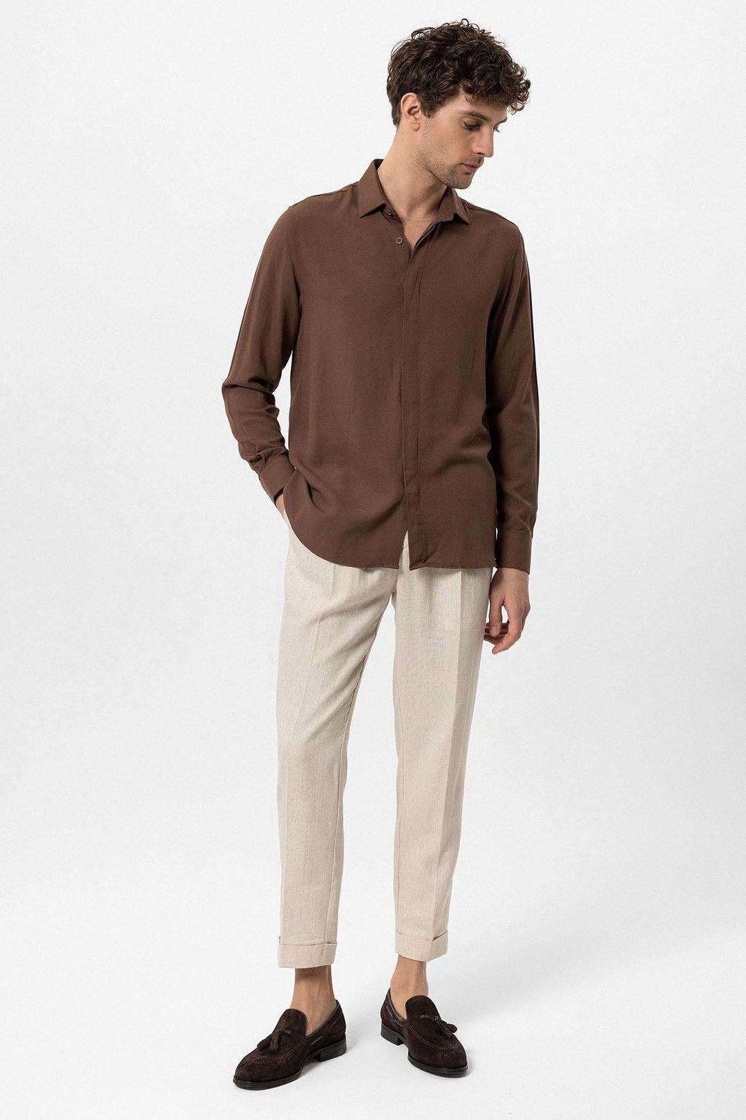 ANT Hidden Button Linen Blend Men's Shirt - Norwalk