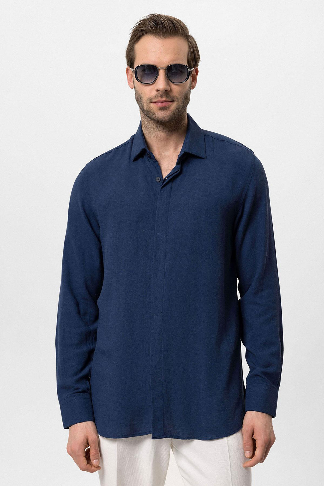 ANT Hidden Button Linen Blend Men's Shirt - Canberra