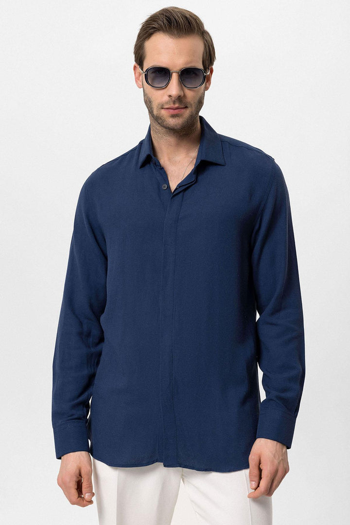 ANT Hidden Button Linen Blend Men's Shirt - Canberra
