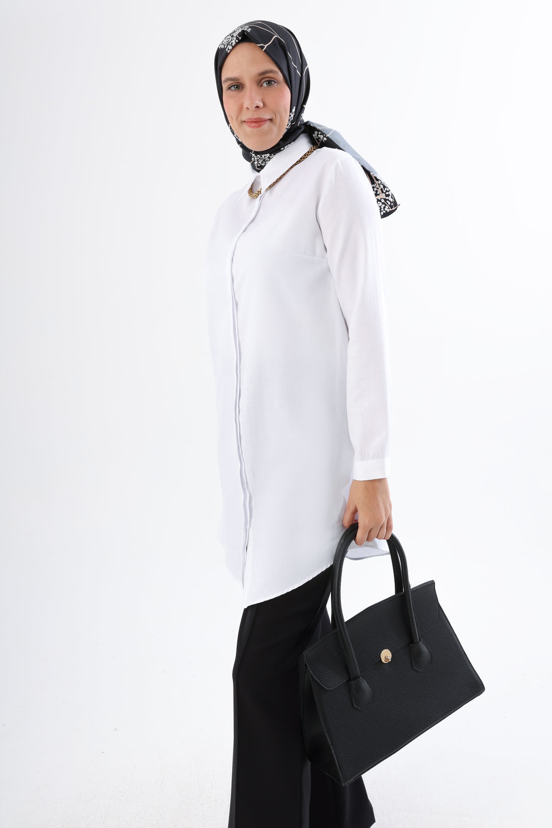 TLD Women Allday White Hidden Snap Shirt Tunic - Marcianise