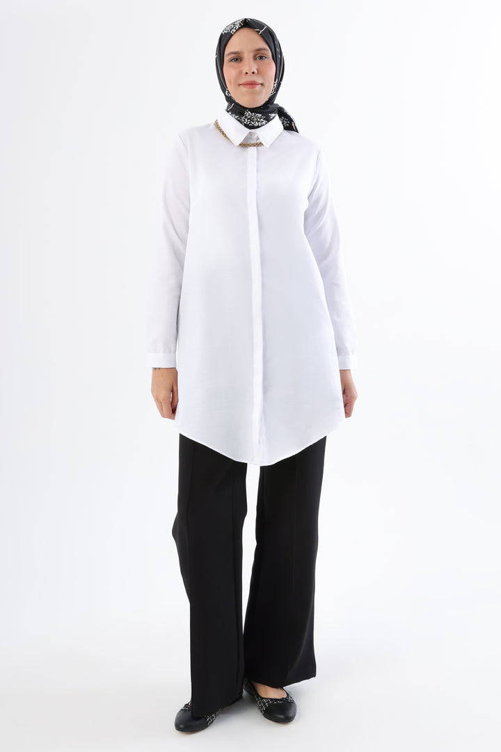 TLD Women Allday White Hidden Snap Shirt Tunic - Marcianise