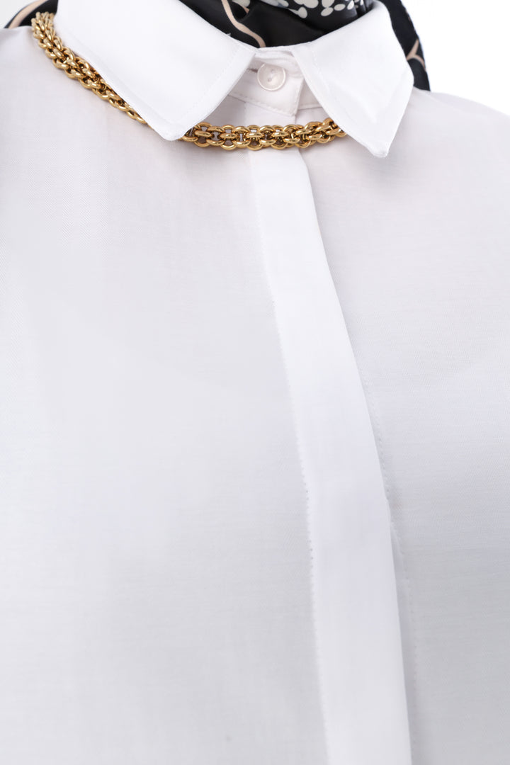 TLD Women Allday White Hidden Snap Shirt Tunic - Marcianise
