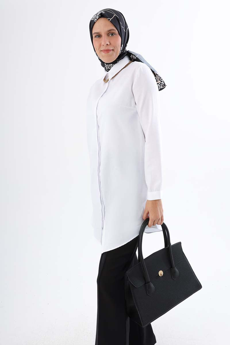 TLD Women Allday White Hidden Snap Shirt Tunic - Marcianise
