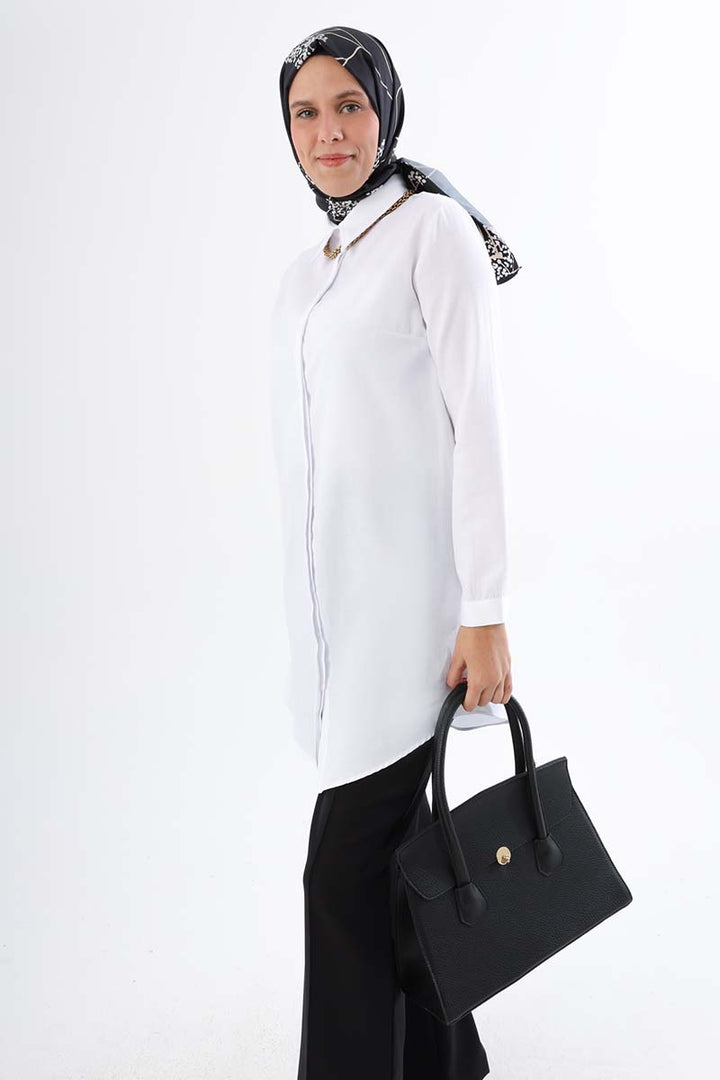 TLD Women Allday White Hidden Snap Shirt Tunic - Marcianise