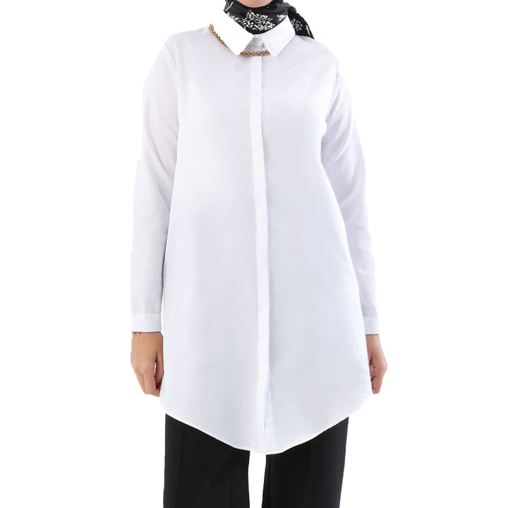 TLD Women Allday White Hidden Snap Shirt Tunic - Marcianise